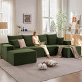 135.4" W Cloud Sectional Couch with Ottoman,Modern U-Shaped Cloud Couch with Deep Seat,Comfy Corduroy 4-Seater Sofa,Memory Foam Sofa for Living Room,No Assembly (Green,Right-Facing Chaise)