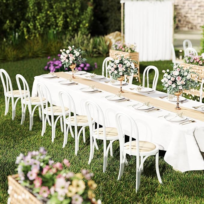 DM Furniture Wedding Chairs, Rattan Dining Chairs Set of 6 French Bistro Chair with Backrest Bentwood Cafe Chair for Dining/Kitchen Room,Home,Banquet, No Assembly Required, White Wood