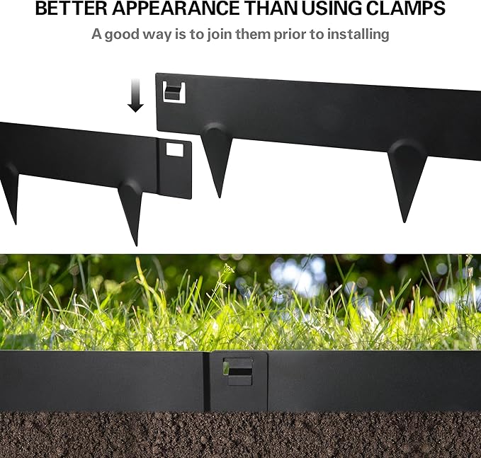 Worth Garden 10-Pack (34Ft Total) Galvanized Steel Landscape Lawn Edging - 8 in. H Bendable Metal Strips - Hammer-in 18-Gauge Flexible Black Edging Border - Yard Pathway Divider - Buckle Connection