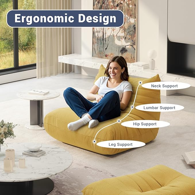 Bean Bag Chair for Adults, Fireside Chair Lazy Floor Sofa, Modern Corduroy Fabric Caterpillar Sofa Couch, Armless Foam Lounger Tatami Recliner Bean Bag Couch for Living Room Bedroom Dorm Office