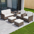 COOS BAY Harbor Retreat 6 Piece Outdoor Furniture Set, Patio Conversation Set with Patio Chairs, 2 Seat Loveseat, Side Table and Ottomans, Wicker Furniture, Brown/Beige