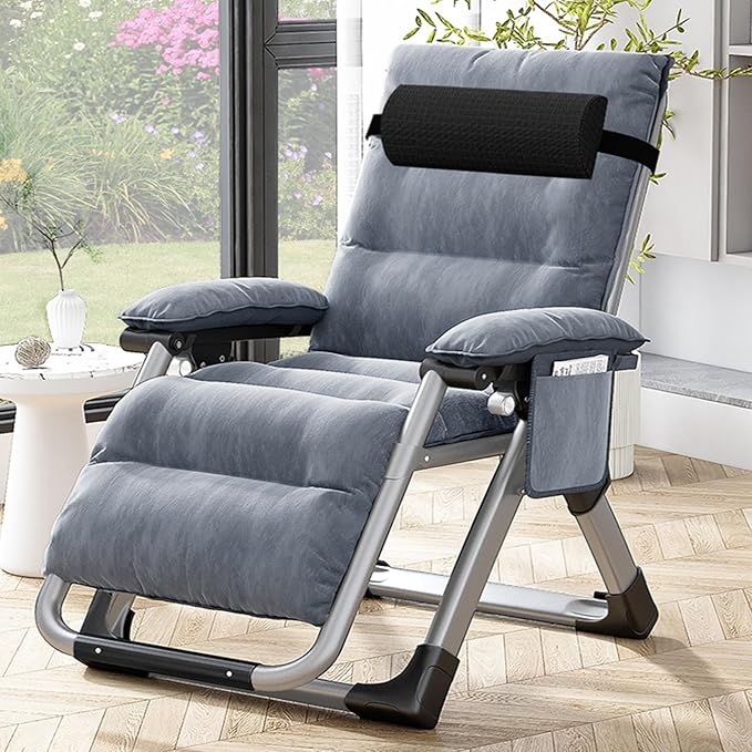 LILYPELLE Comfy Folding Chair, Folding Lounge Chair for Bedroom and Living Room, Reclining Patio Chairs with Removable Cushion for Indoor Outdoor