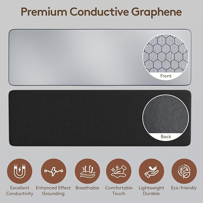 XKETA Graphene Grounding Mat for Bed: Indoor Earth Therapy for Better Sleep & Energy Boost – Conductive Sleep Pad with Grounded Benefits – Wellness Gift Kit for Women (King)
