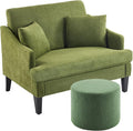 Bezseller Oversized Accent Chair with Ottoman - 33.5'' Wide Seat Comfy Armchair with 2 Pillows, Upholstered Big Reading Chair, Modern Single Sofa Chair for Living Room Bedroom Office, Green/Green