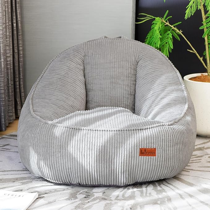 Bean Bag Chair, Cozy Fluffy Beanbag Chairs with Filler for Teens and Kids, Floor Lazy Sofa for Living Room, Gaming & Reading（M-Light Grey）