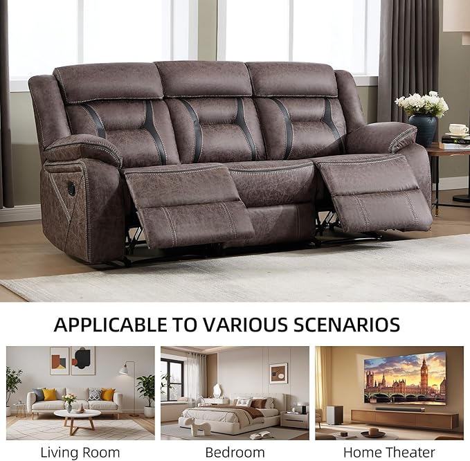 EBELLO Manual Recliner Sofa Set, Faux Leather Reclining Living Room Furniture Set, Included Recliner Chair and 3 Seat Manual Recline Sofa, Grey
