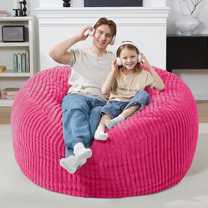 Homguava 4 FT Bean Bag Chair,4' Big Bean Bag,Large Bean Bag Chairs for Adults with Memory Foam Filled,Comfy Beanbag Chairs Soft Bean Bag Sofa with Dutch Corded Plush Cover-Pink