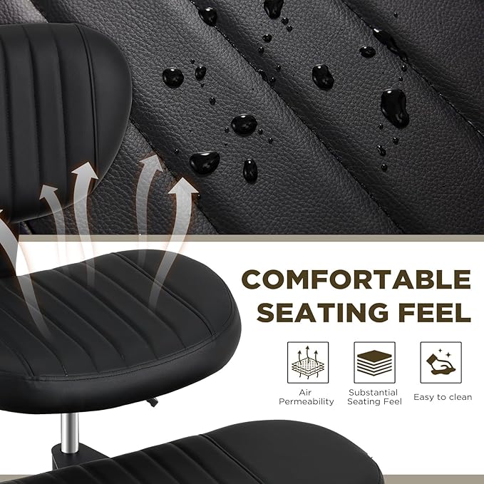 HOMHUM Ergonomic 360 Swivel Cross Legged Chair, Adjustable Height Active Sitting Chair with Lumbar Support, Multifunctional Wheeled Meditation Floor Chair for Gaming, Yoga, Black