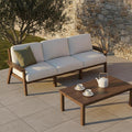 Patio Kingdom Patio Furniture Set 3 Seats, HDPE Outdoor Sectional with Washable Beige Thick Cushions, Coffee Table & Side Table, Patio Conversation Sets for Lawn, Garden, Porch, Balcony (Brown Frame)