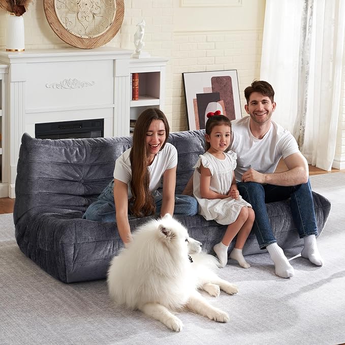 HABUTWAY Bean Bag Chair, Giant Bean Bag Chairs for Adults, 3 Seater Fireside Chair, Lazy Large Floor Bean Bag Sofa for Living Room, Bedroom, Dorm, Office (Grey)