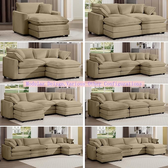 Aoowow Corduroy Large Armchair,Modern Oversized Single Sofa Chair with Throw Pillow,Deep Single Seat Cloud Sofas Couches for Living Room,Tufted Oversized Accent Arm Chair (Tan, Sofa Chair)