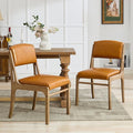 Mid Century Upholstered Dining Chairs Set of 2, Armless Farmhouse Leather Dining Chairs, Kitchen & Dining Room Chairs with Open Back, Accent Side Chairs for Living Room with Walnut Wood Frame, Brown