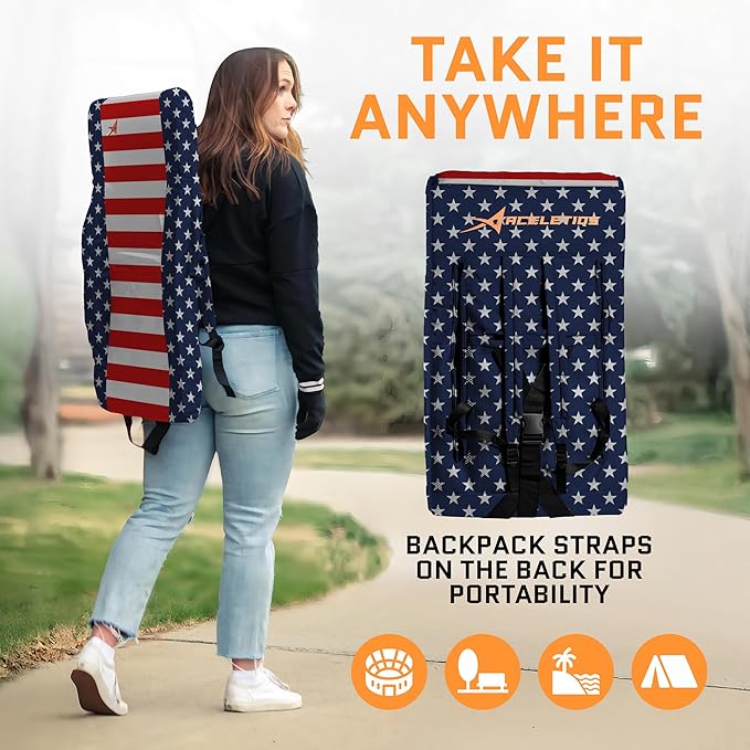 Heated Stadium Seats for Bleachers with Back Support – USB Battery Included - Upgraded 3 Levels of Heat - Foldable Chair - 4 Pockets for Snacks, Cup Holder - for Camping, Games & Sports (USA Flag)