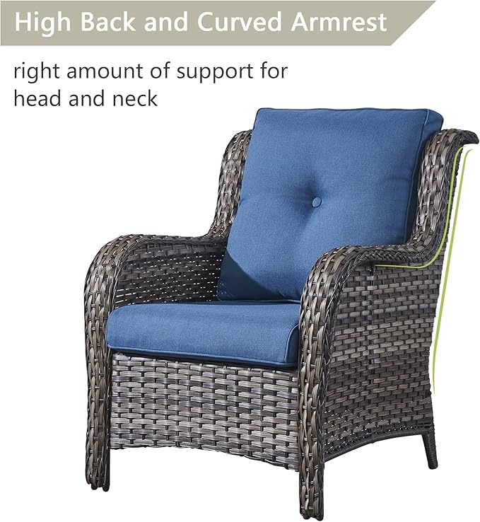 Rilyson Outdoor Patio Furniture Sofa Set - 7 PC Rattan Wicker Patio Sectional Conversation Sets with Sofa,Loveseat,Coffee Table,Armrest Chairs and Ottomans for Porch Deck Garden(Mixed Grey/Blue)