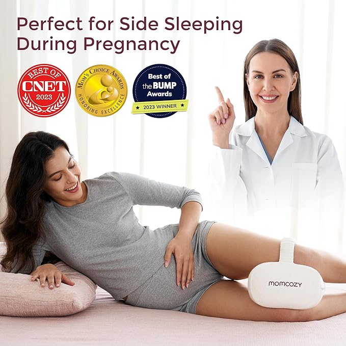 Momcozy Knee Pillow for Side Sleepers, Soft Memory Foam Support Spine Alignment Pregnancy Leg Pillow for HIPS, Back, Sciatica Pain, Fixed Strap for Moving, Wider Contact Even Pressure