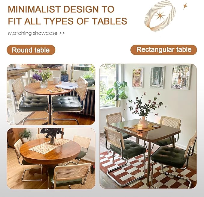 Zesthouse Natural Rattan Dining Chairs Set of 2, Modern Dining Room Chairs with Solid Wood Back for Kitchen Living Room, Mid Century Breuer Design Inspired, Upholstered Faux Leather Green