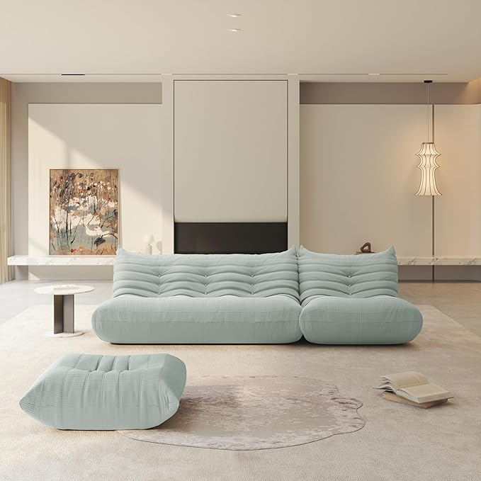 Fireside Chair Corner Bean Bag Chair for Adults, Modern Corduroy Fabric Caterpillar Sofa Couch, Lazy Floor Sofa Armless Foam Couch Lounger Tatami Recliner for Living Room Bedroom Dorm Office