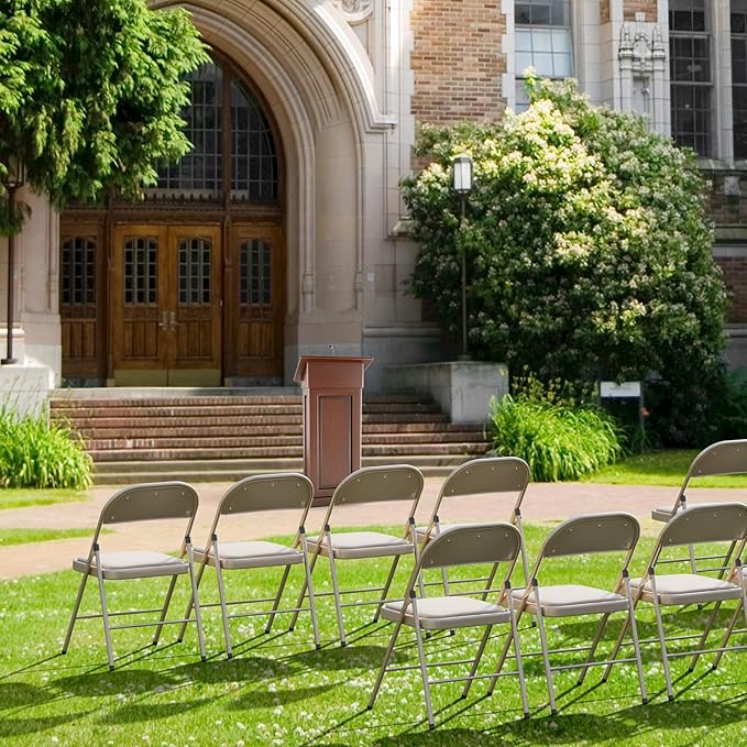 VINGLI 2 Pack Folding Chairs with Padded Seats, Metal Frame with Pu Leather Seat & Back, Capacity 350 lbs, Set of 2, Khaki