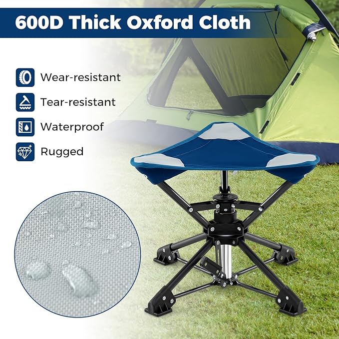 GYMAX 360° Swivel Camping Stool, Portable Folding Stool Seat with Carry Bag, Collapsible & Lightweight for Outdoor Fishing Backpacking Hunting Hiking Travel