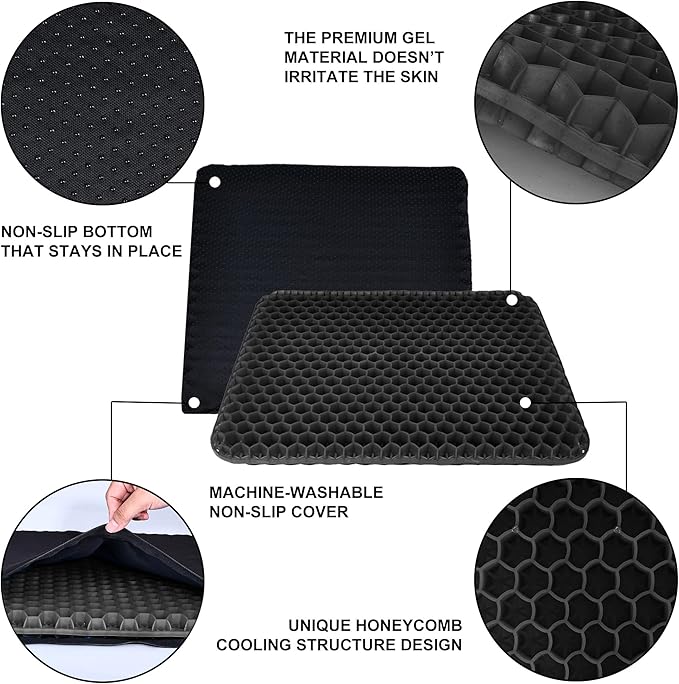 Yimiyaa Gel Seat Cushion, Double Thick Egg Gel Cushion for Pressure Pain Relief, Breathable Wheelchair Cushion Chair Pads for Car Seat Office Chair Black