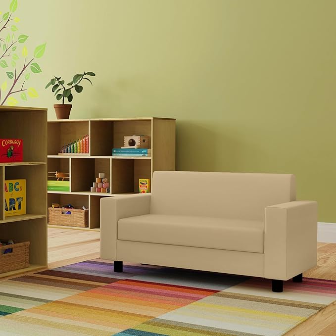 Factory Direct Partners SoftScape Inspired Playtime Classic Reading Sofa, Children's Commercial-Grade Upholstered Furniture for Home, Daycare, Preschool, Library; Comfy Modern Design - Sand, 14473-SD
