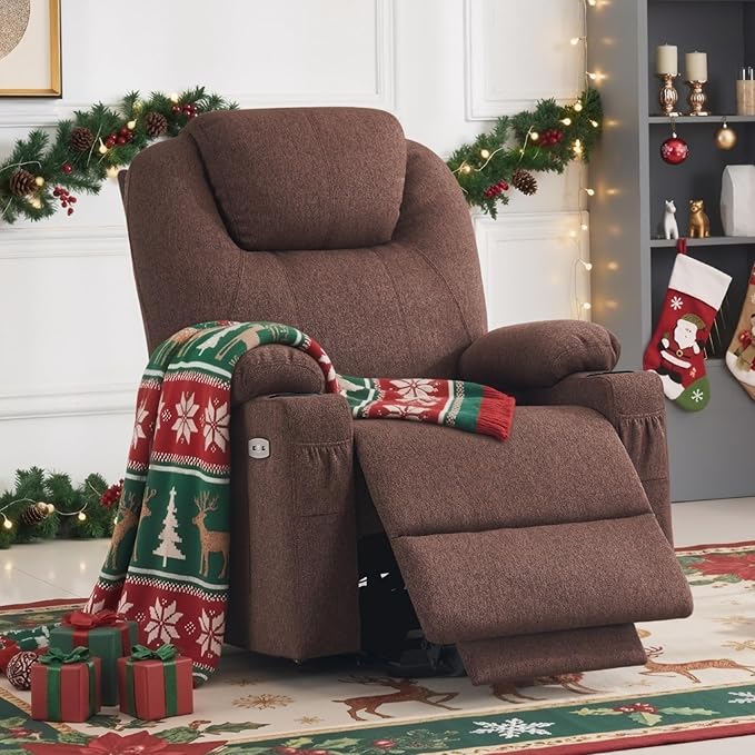 MCombo Small Power Lift Recliner Chair Sofa with Massage and Heat for Petite Elderly, 3 Positions and USB Ports, Extended Footrest, Fabric 7141 (Coffee)