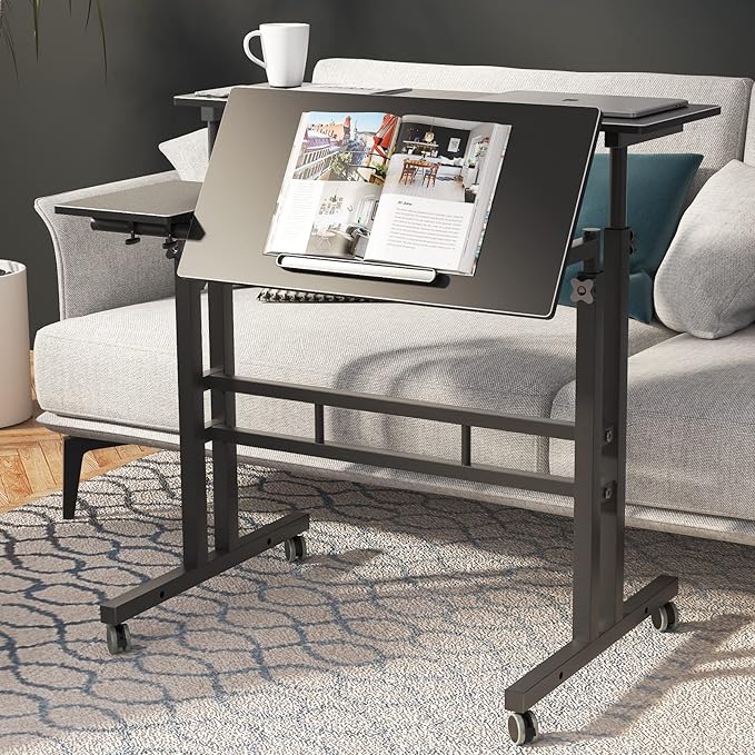 DlandHome Computer Desk, Adjustable Rolling Desk Standing Desk, 31.5L x 23.6W x 26.4-45.3H inch, Black