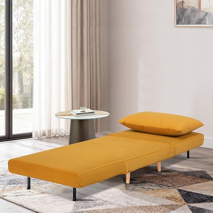 CITTANEO 31" Convertible Sleeper Chair, 3-in-1 Foldable Chair Bed with Pillow, 3-Position Adjustable Backrest, Single Sofa Bed for Apartment, Office, Orange Brown