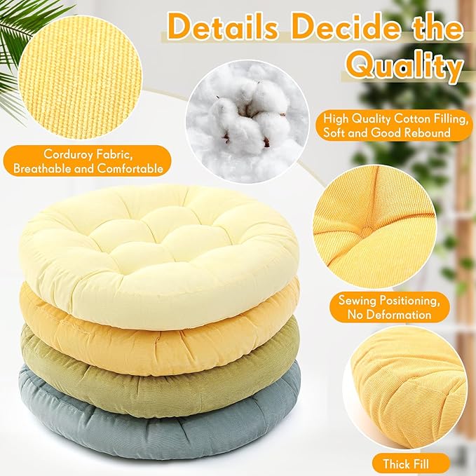 Jerify Floor Pillow Cushions 22 x 22 Inch Round Square Large Meditation Floor Pillow for Classroom Adult Meditation Picnic Party Cushion for Seating Gift Christmas(Round,Yellow-Green,4 Pcs)