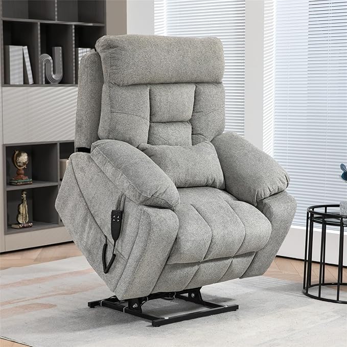 Oversized Lumbar Power Lift Chair with Heat and Massage for Elderly, 26in Extra Wide Recliner Chair for Big Man 400lbs, Dual Motor Hidden Cup Holder Lay Flat Recliner for Seniors Sleeping