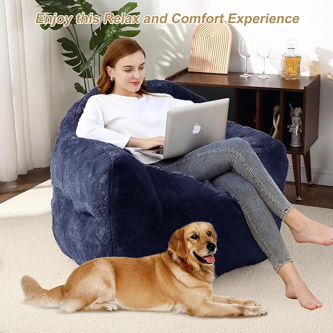 51" Big Bean Bag Chair for Adults Kids, Oversized Bean Bag Chairs with Filler Included, Soft Cozy Beanbag Couch Floor Sofa Chair for Living Room Dorm,Navy Blue