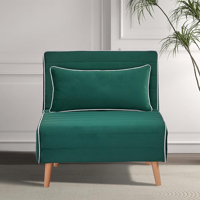 CITTANEO 32" Convertible Sleeper Chair, 3-in-1 Folding Sleeper Chair with Pillow, 3-Position Adjustable Backrest for Living Room, Bedroom, Office, Green