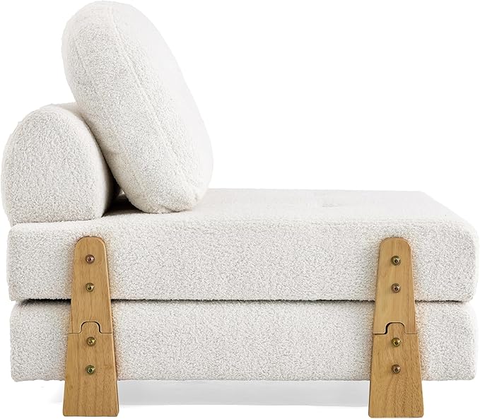 Christopher Knight Home Zila Folding Sofa Bed, 2-in-1 Convertible Sleeper Chair with Wooden Frame, Headrest & Lumbar Pillow, Portable Fold Out Floor Chair, Comfy Floor Sofa Lounge, Beige