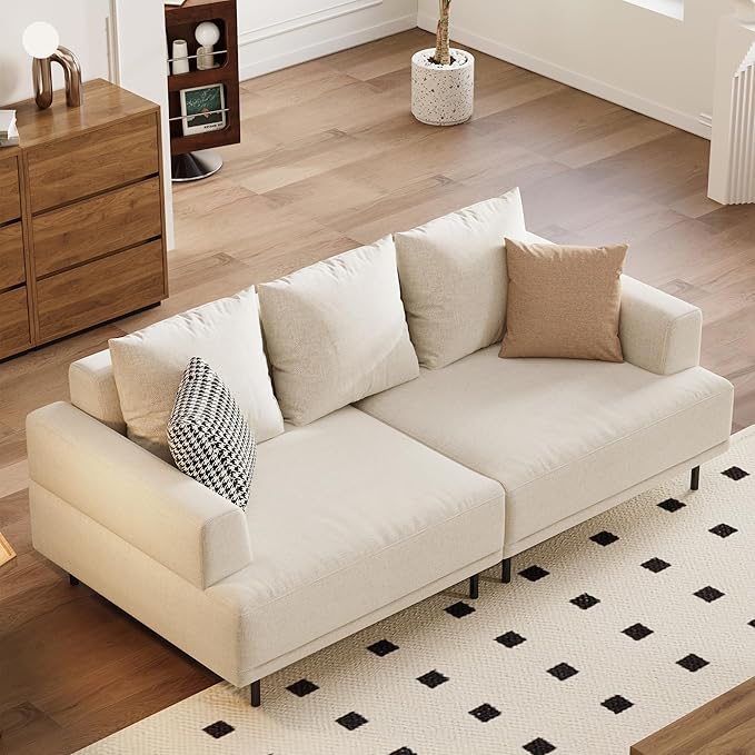 Modular Sectional Sofa for Living Room, 82.6" Wide Mid-Century Modern Fabric Couch with Cozy Seating, Suitable for Living Room, Bedroom & Daily Relaxation - Beige