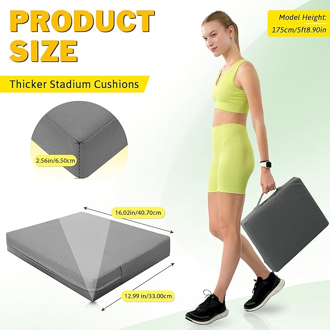 2 Pcs Stadium Seat Cushions Water-Repellent Bleacher Seat Cushions Indoor & Outdoor Seat Cushion for Bleachers Portable Stadium Cushion for Sports Events, Office Chairs, Beaches