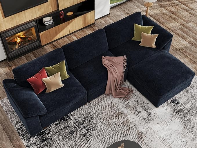 EASE MOOSE Sectional Modular Sofa, Oversized L Shape Sectional Couch Wide Deep seat Sectional Sofa,FSC Certified Comfortable Chenille Blue Modular Sofa