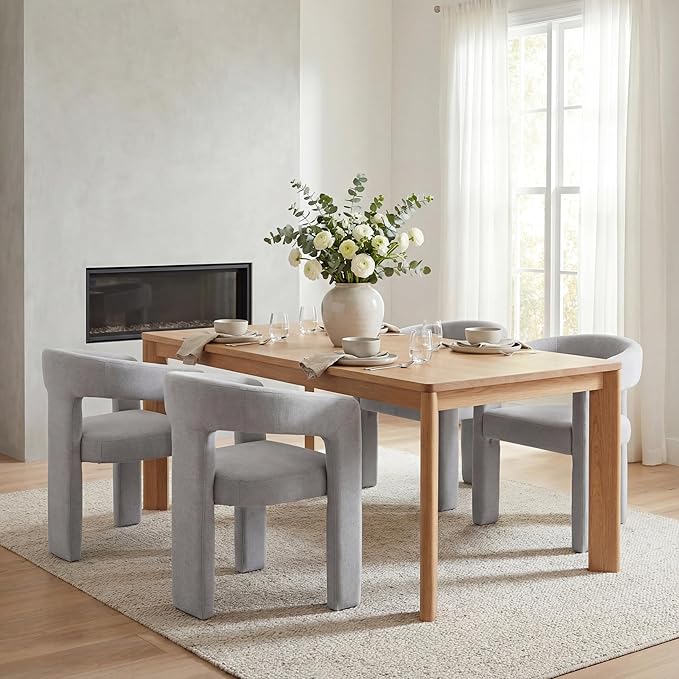 DAYALANE Modern Barrel Dining Chairs Set of 4, Upholstered Chenille Dining Room & Kitchen Chair with Curved Back, Comfy Accent Side Reading Armchair for Living Room Bedroom Kitchen Home Office, Grey