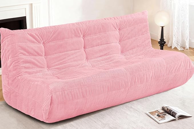 Bean Bag Chair,Giant Beanbag Chairs for Adults,Comfy Large Fireside Chair Lazy Sofa,Corduroy Bean Bag Lounger with Memory Foam Filled,Floor Sofa Couch for Home,Living Room (Pink, 3-Seater)