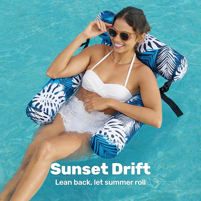 SLOOSH Pool Floats Chairs Adult,Inflatable Pool Lounge,Plant Pattern Floating Mat Hammock,Blow up Water Chairs Noodles rafts for Party Summer Water Beach Fun