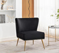 Container Furniture Direct Thia Armless Velvet Accent Chair for Living Room, Elegant Seat with Nailhead Trim, Gold Metal Legs and Comfortable Curved Back, 28" D x 25" W x 29.5" H, Black