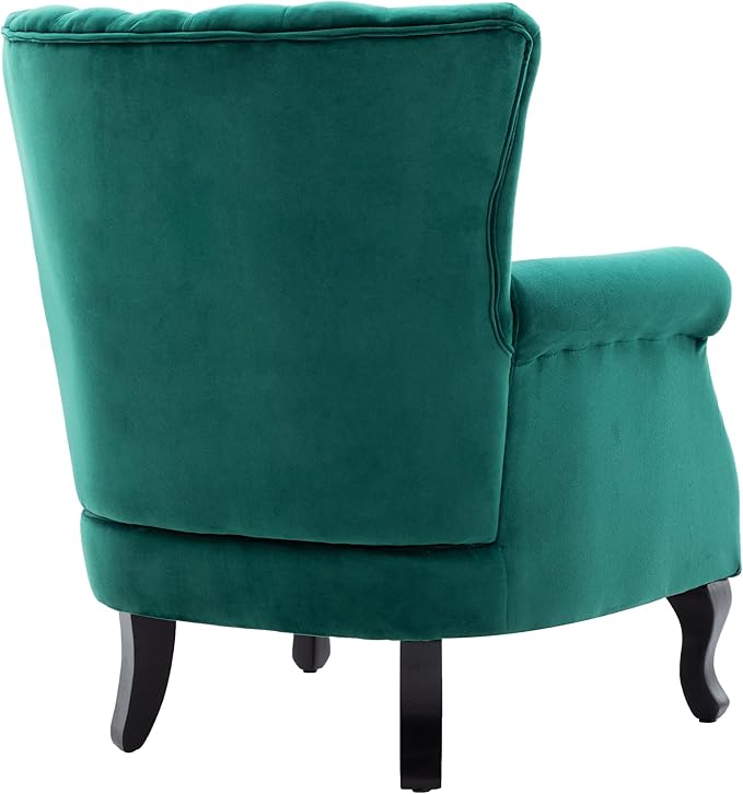 DM Furniture Mid Century Accent Chair Modern Tufted Wingback Armchairs Club Chair Velvet Fabric Single Sofa Lounge Chair with Pillow for Living Room, Green