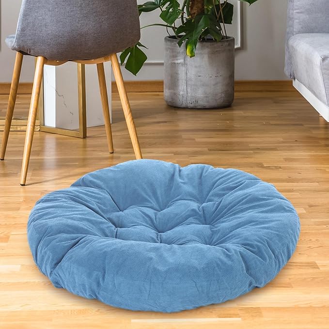 Large Floor Cushion Seating Round Floor Pillow Cushion for Adults Oversized Playroom Pillows Reading Nook Big Pillow for Sitting Meditation Yoga Living Room Sofa Balcony(Lake Blue,Classic)