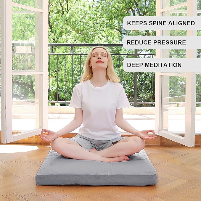 TokSay Velvet Zabuton Meditation Mat, 31 * 31 inches, Yoga Meditation Cushion Floor (Gray)