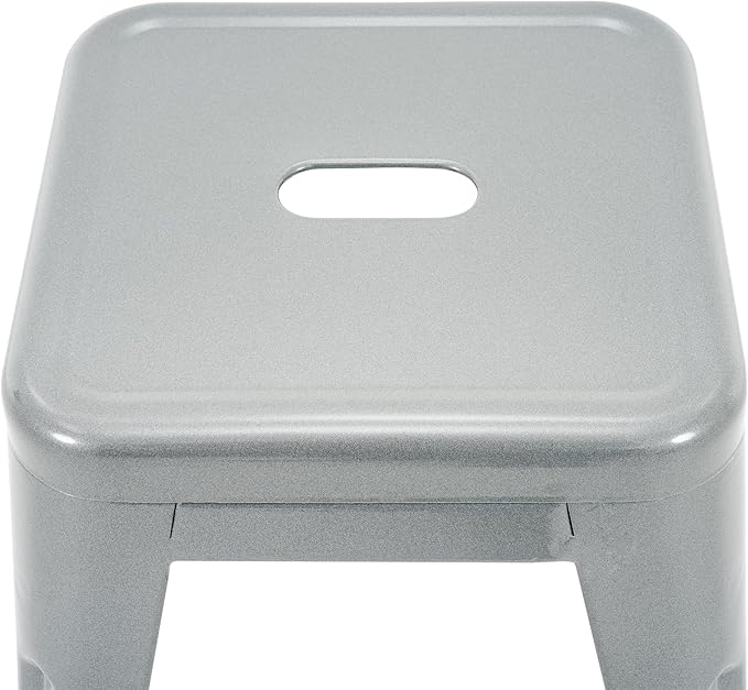 Brage Living 18 Inch Industrial Metal Stools Set of 2, Short Stackable Classroom Stools, Backless Metal Dining Chairs for Indoor Outdoor Kitchen (Pearl Silver)