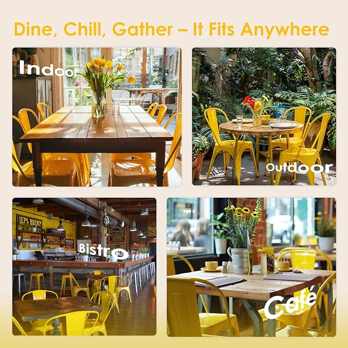 Metal Dining Chairs Set of 6 - Stackable Tolix Chair Indoor/Outdoor for Kitchen, Cafe,Restaurant, Bistro & Patio Multiple Colors(Yellow)