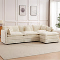 saows Modular Sectional Sofa, 112.2 Inch L Shaped Couch Set with Armrests, 3-Seater Comfy Cloud Couches with Movable Ottoman for Living Room Apartment, Beige