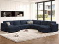CUGOAO 159'' Modular Sectional Sofa,9-Seater Oversized U-Shaped Sectional Couch with Ottoman, Deep Seat Chenille Cloud Couch, Mordern Upholstered Couches for Living Room, Apartment, Office, Blue
