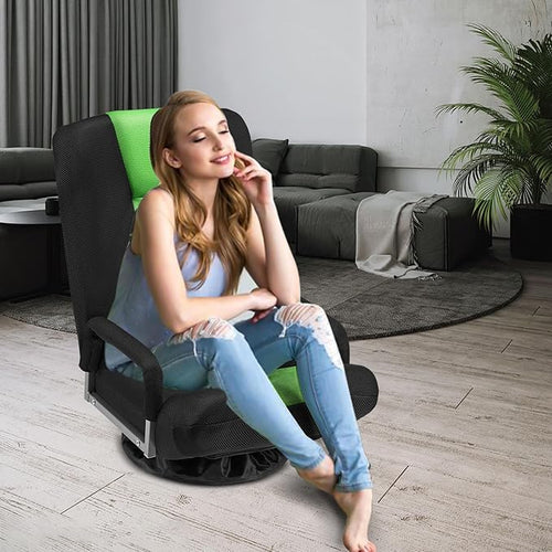 360° Swivel Chair 6 Adjustable Positions Backrest with Armrest Foldable Floor Chairs Suitable for Reading, Relaxing, Mediation,Green