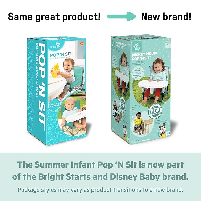 Bright Starts Disney Minnie Mouse Pop 'N Sit Portable Booster, Indoor/Outdoor Use, Floor Seat with Feeding Tray, 6 Mos - 3 Yrs