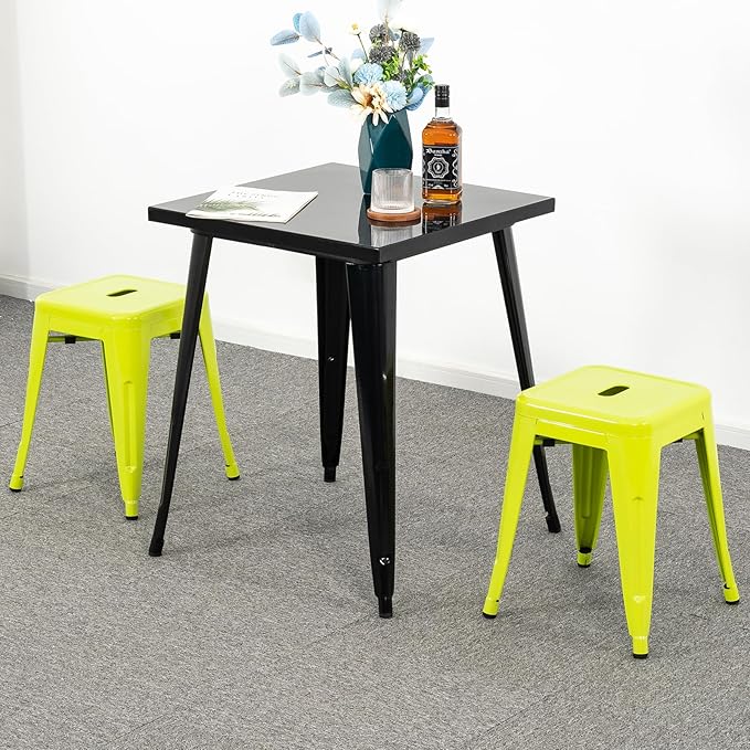 Brage Living 18 Inch Industrial Metal Stools Set of 2, Stackable Classroom Kitchen Short Stools, Backless Metal Dining Chairs for Indoor Outdoor (Lime Green)